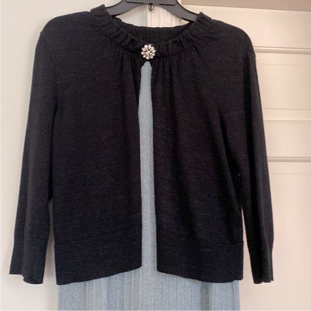 Gorgeous Rhinestone Rock Knit Caplet Jacket Metallic Black Open Front Versatile